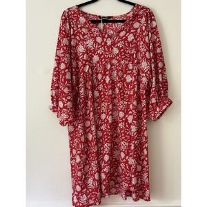 NWT miduo Womens Summer V Neck 1/2 Sleeve Red Floral Mini Tunic Short Dress L